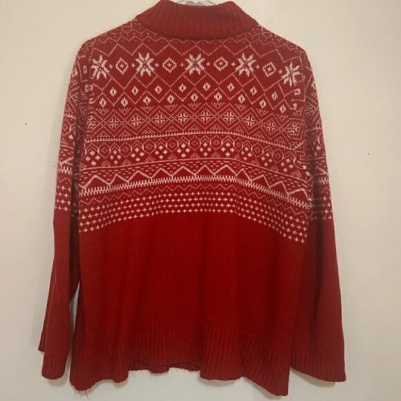 Vintage 90s Red Fair Isle Nordic Christmas Cardigan Sweater XL Nordic Christmas - Picture 2 of 5